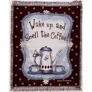 New Wake Up and Smell the Coffee Lover Woven Gift Throw Blanket Pot Cup Caffeine